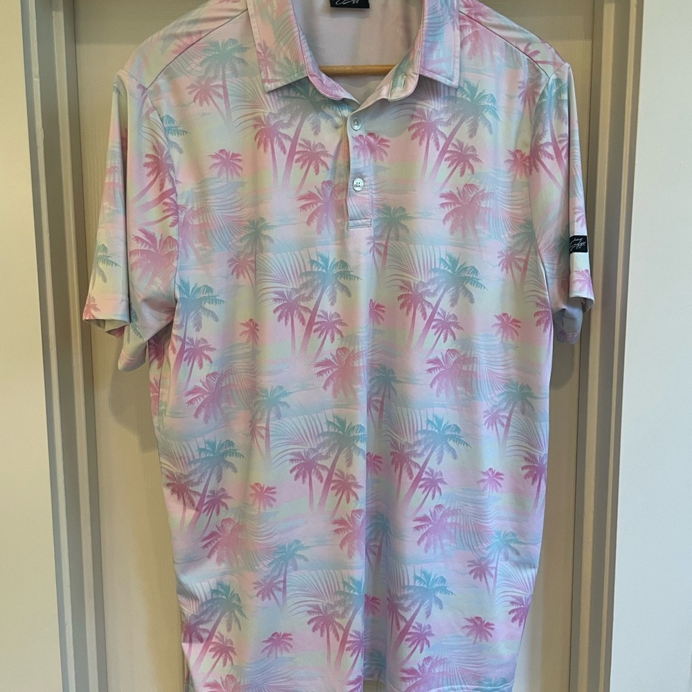 Sunday Swagger Men's Pastel Palm Tree Golf Shirt Men’s Large